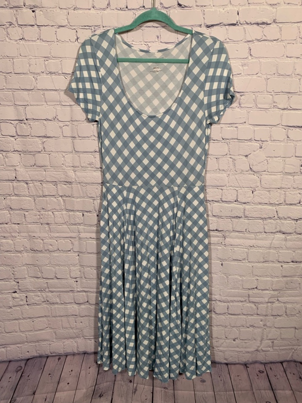 Posh Peanut Womens Short Sleeve Scoop Neck Dress Blue Gingham Sz L Bamboo Preppy